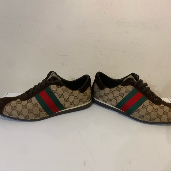 Gucci Brown/Beige Suede And GG Canvas men shoes Sneakers Sz G 10 US 11 - Picture 10 of 15